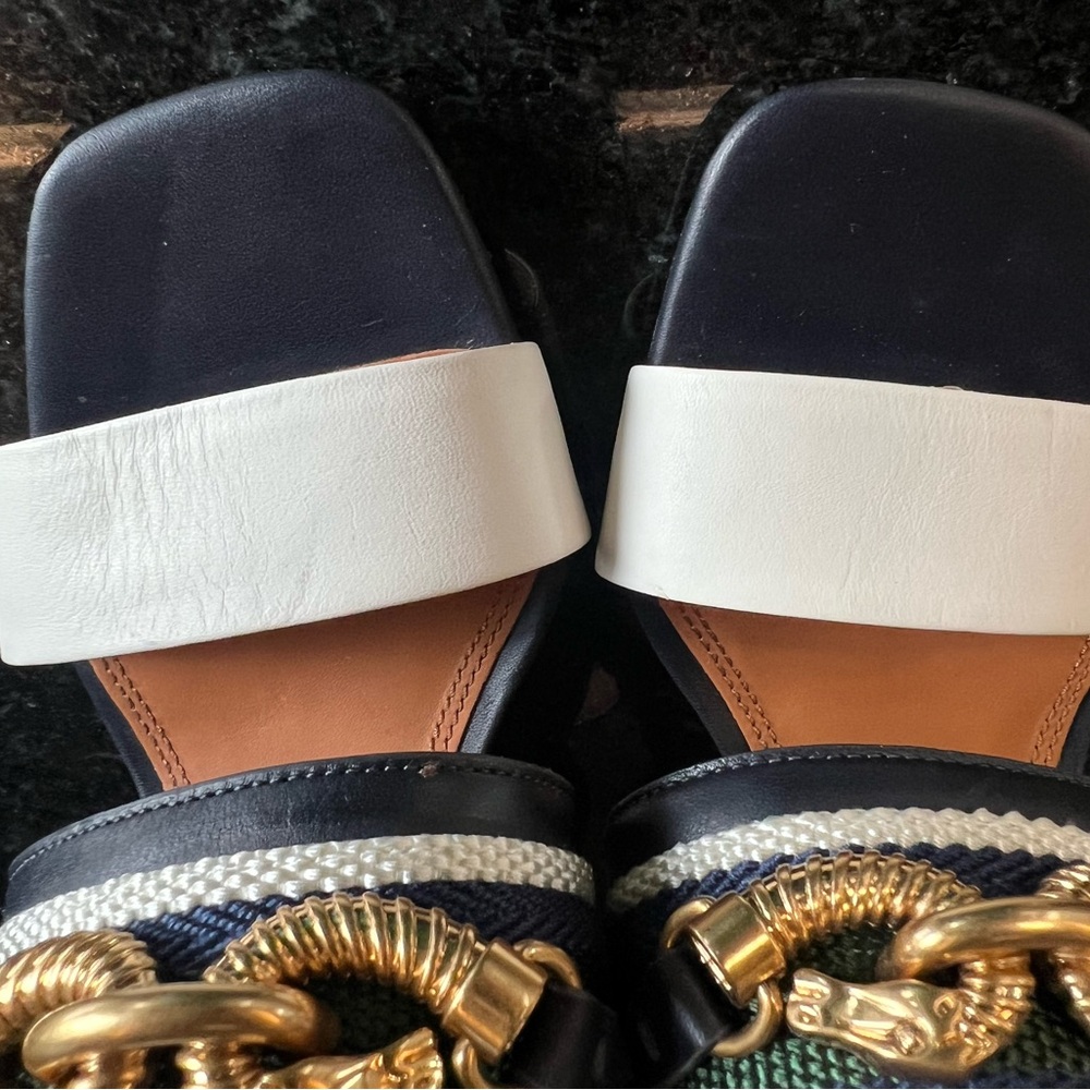 Tory Burch Blue and Green Sandals with Chunky Wedge Heel - Picture 15 of 15